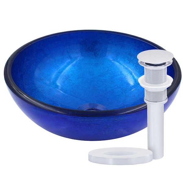 Novatto Mini 12-inch Verdazzurro Glass Vessel Bathroom Sink Set, Chrome TIG-S132-12CH - main